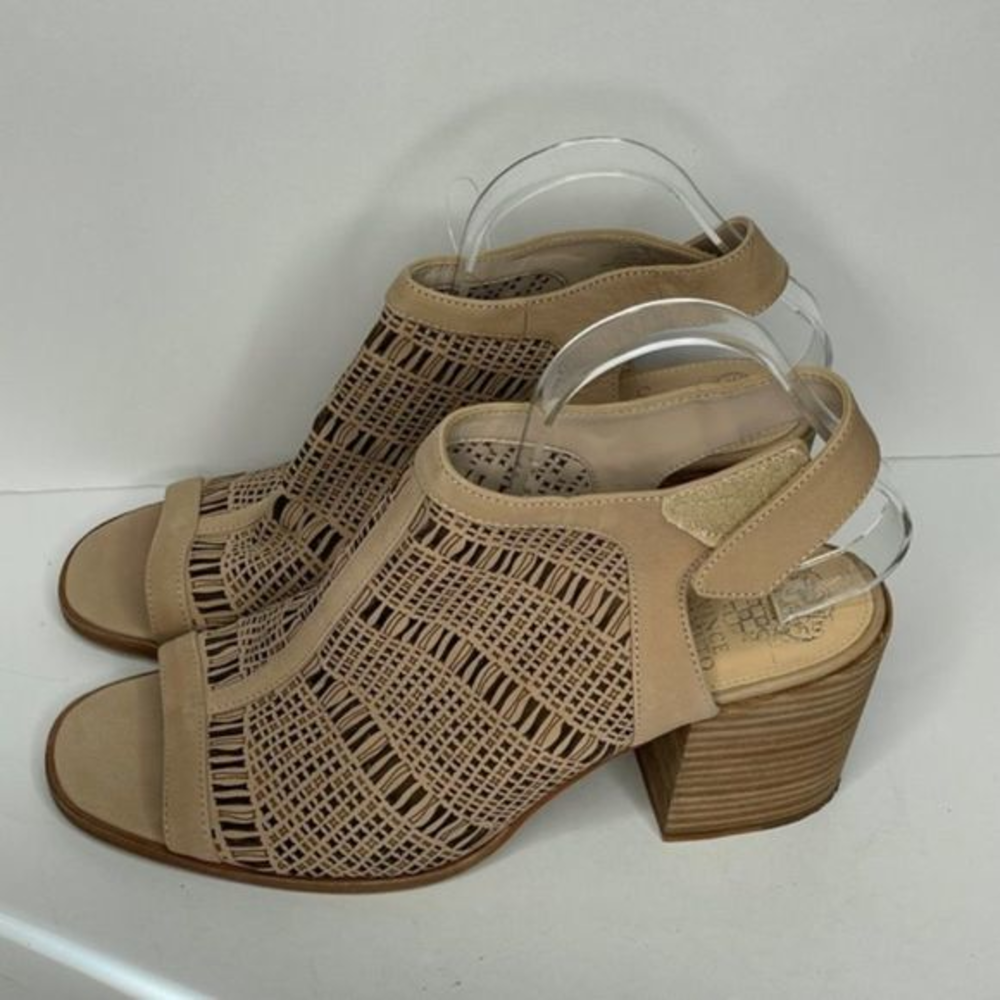 Vince Camuto Tan Perforated‎ Open Toe Heels